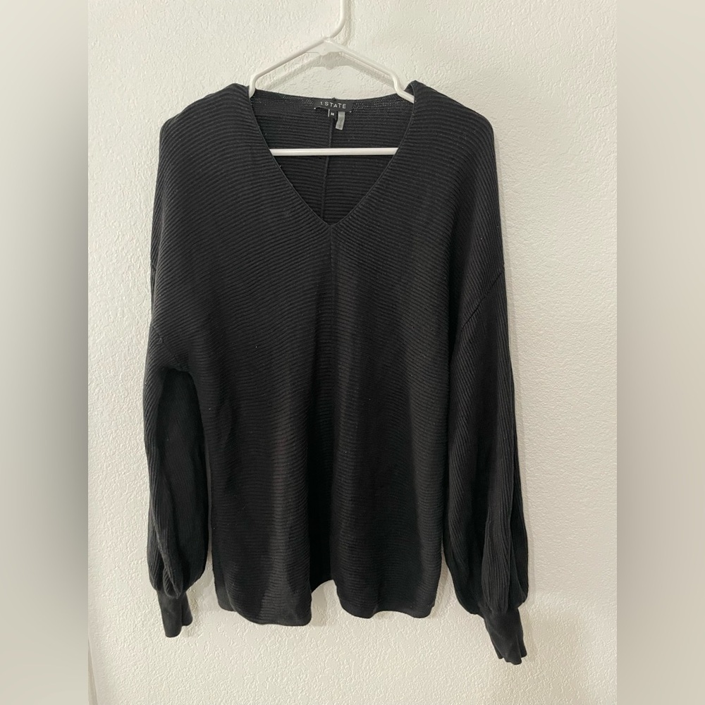 1. State ribbed balloon sleeve Black Long Sweater. Size M - Picture 2 of 8